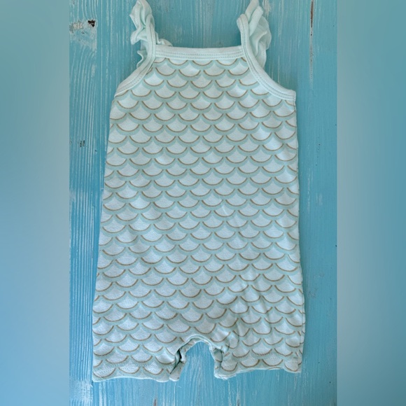 Set of 3 Hudson Baby Cotton Rompers, Coral Mint Mermaid - Picture 7 of 9